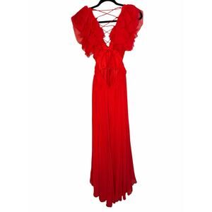 Altar’d State Red Ruffle Maxi Dress Small Formal Evening Gown Lace Up Back S